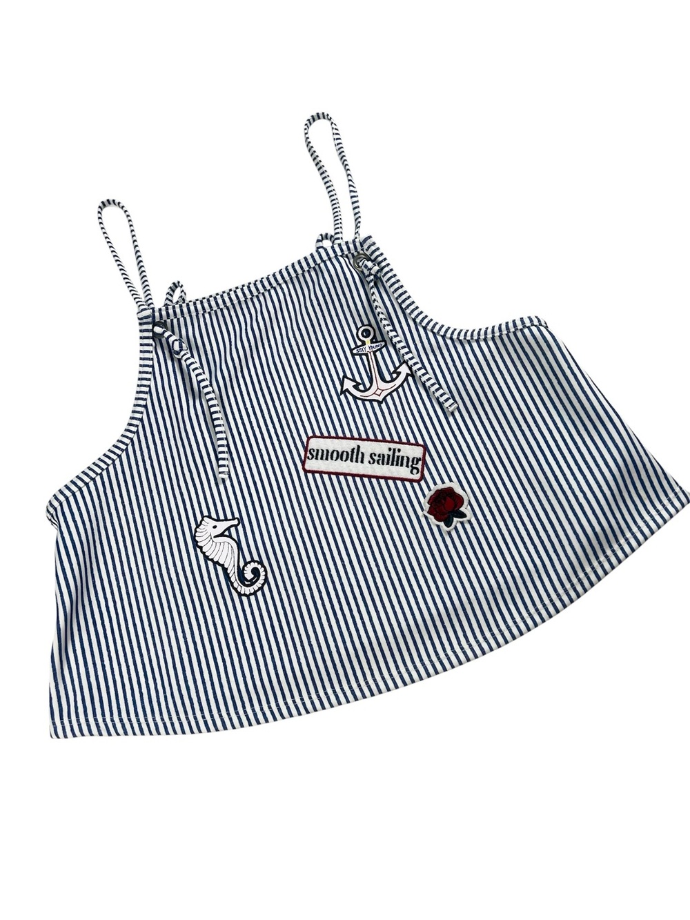Zara Trafulac Nautical Smooth Sailing Navy Striped Cami Crop Top Size Small
